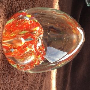 Paperweight glass clear orange blue green
